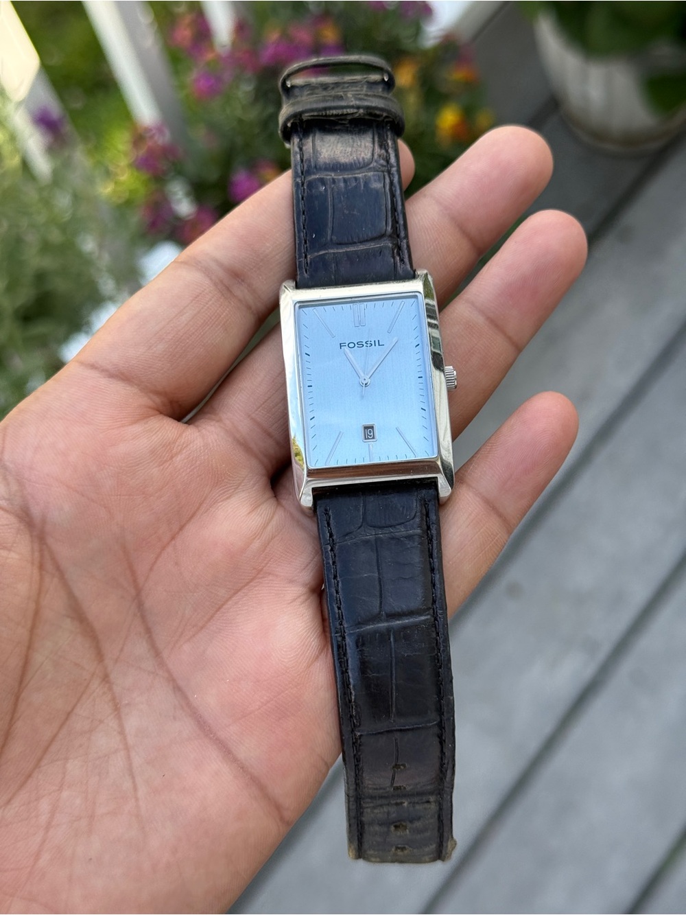 Fossil Arkitekt Men 28mm Watch Silver Tone Tank Blue Dial Date